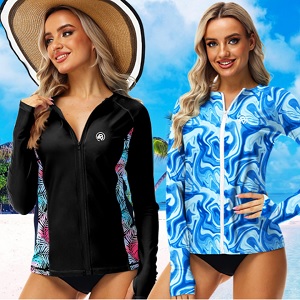 zip-front long sleeve rash guard for women